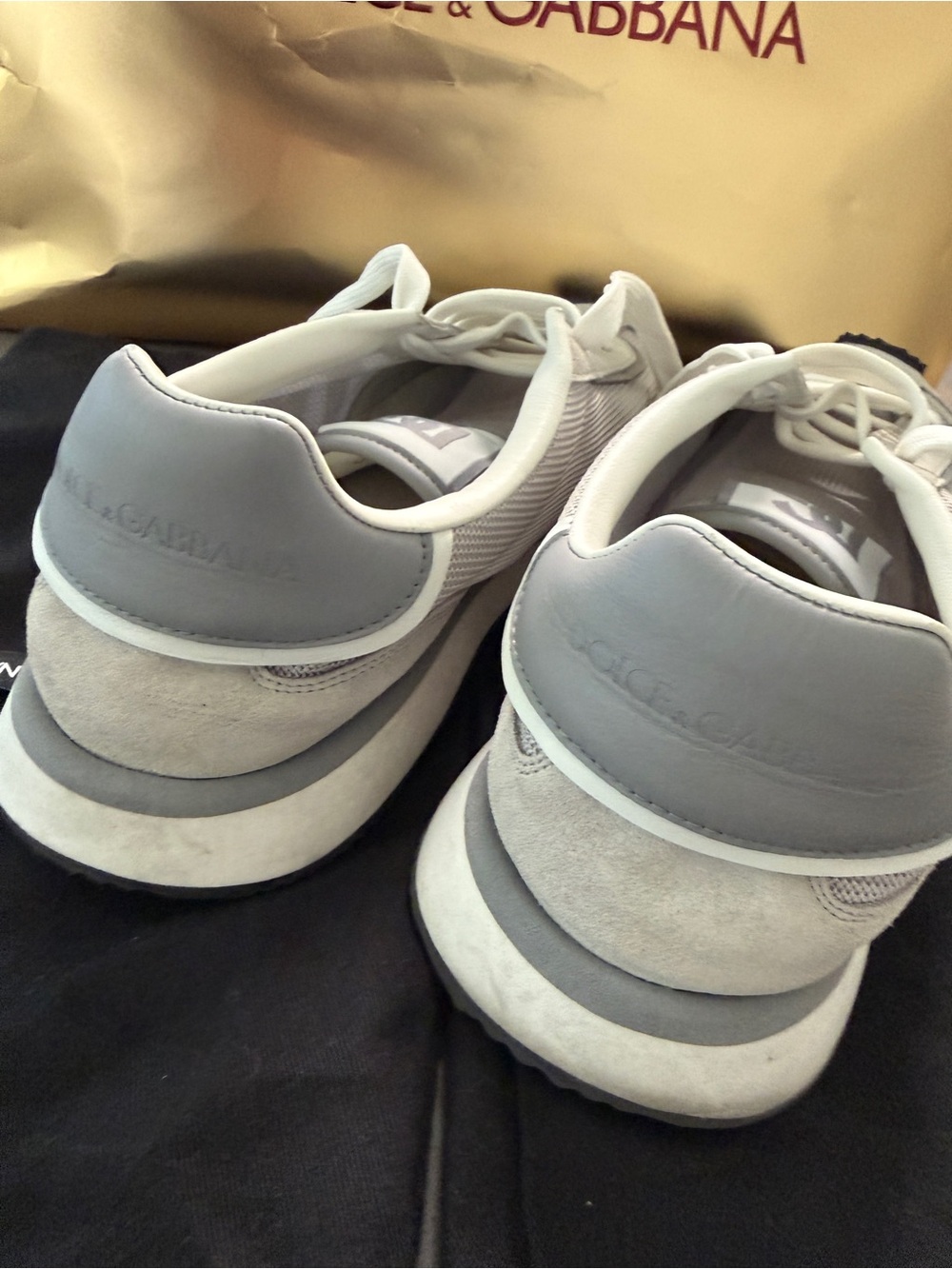 Dolce and Gabbana White and Light Gray Leather Mesh Sneakers - Picture 4 of 6